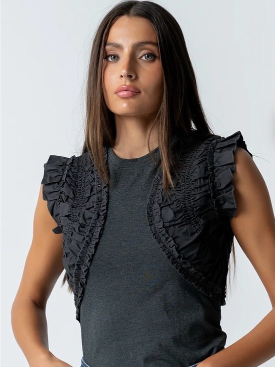 bohme Tops - bohme Black Ruffle Sleeveless Bolero Top